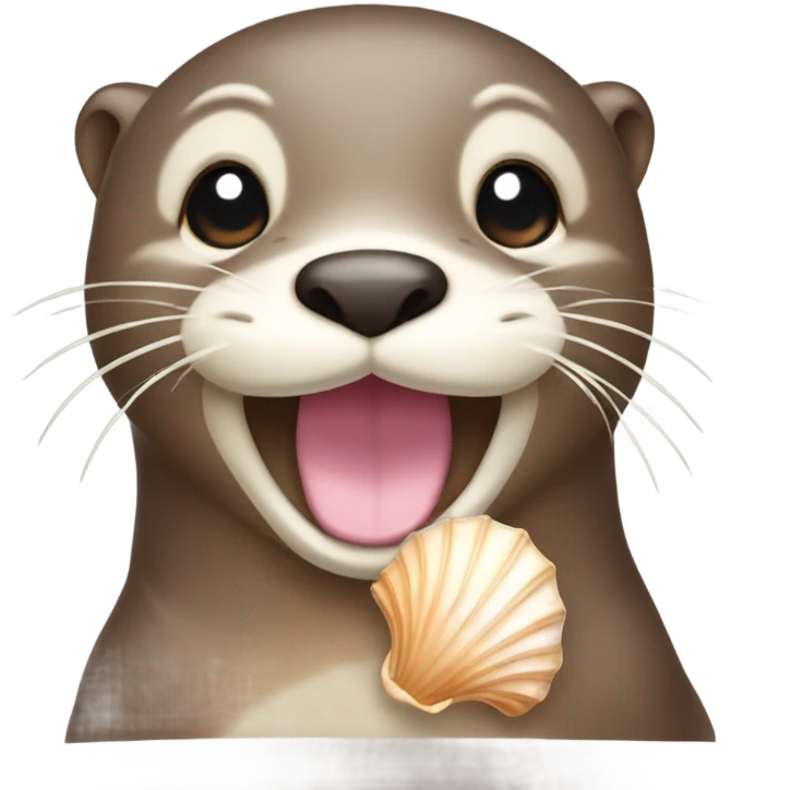 A cute and happy-looking otter face wearing seashell accessories. emoji