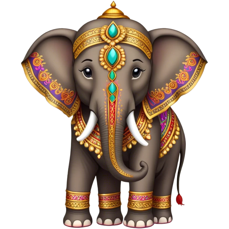 Decorated Indian elephant – Cinematic Realistic Decorated Indian Elephant, depicted as a majestic elephant adorned with vibrant, ornate ceremonial decorations and rich, colorful fabrics, set against a festive Indian backdrop with warm golden lighting that highlights its cultural significance. emoji
