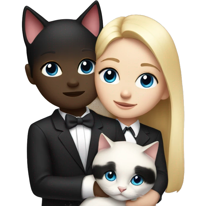 Blonde girl with blue eyes, snuggling a black and white tuxedo cat emoji