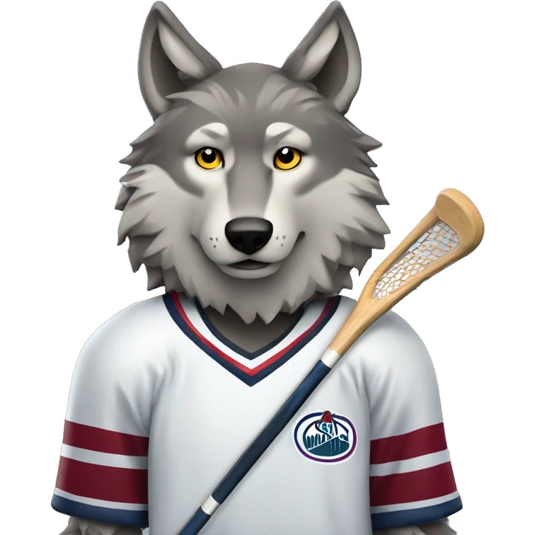A wolf with hockey sticks behind him emoji