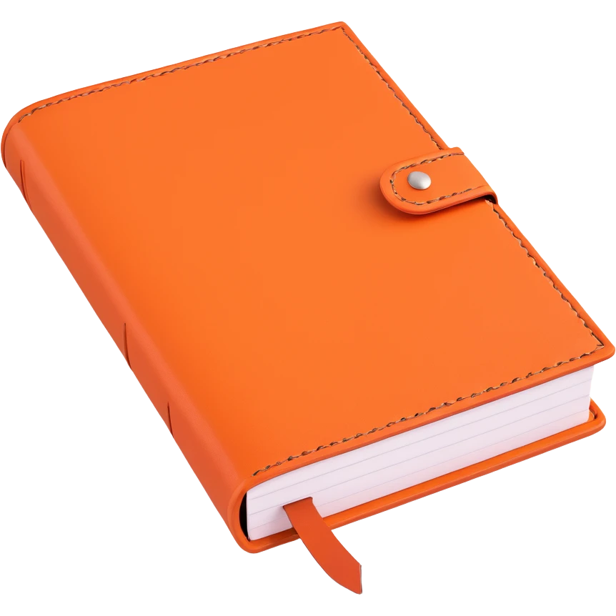 orange leather diary, 3D, inspired by Hermès, fine stitching, no text emoji