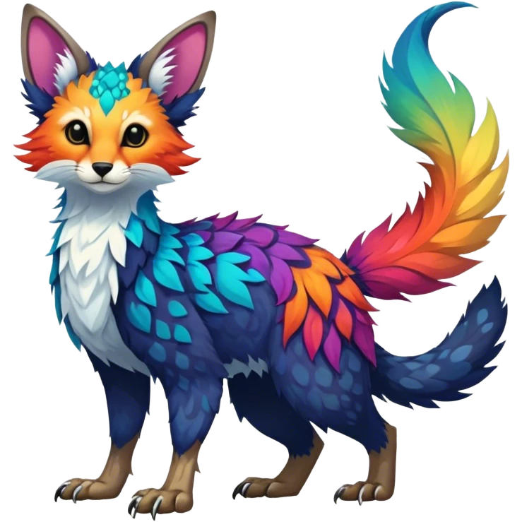 Feral Rare Fantasy vibrant colorful Vernid-Trico-species by LiLaiRa, random markings, tufted tail, tufted ears, full body emoji