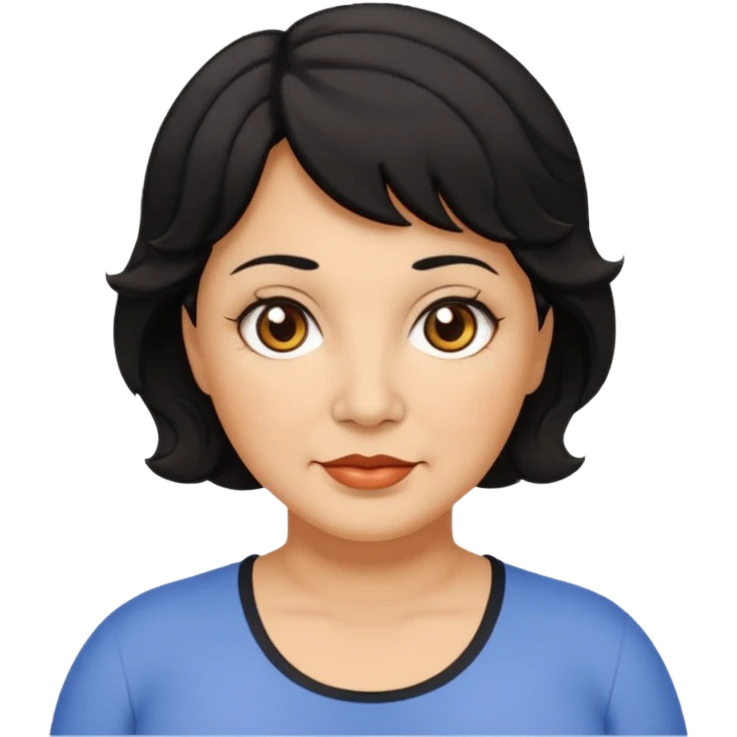 woman 60, brown eyes, very short weavy black hair, chubby emoji