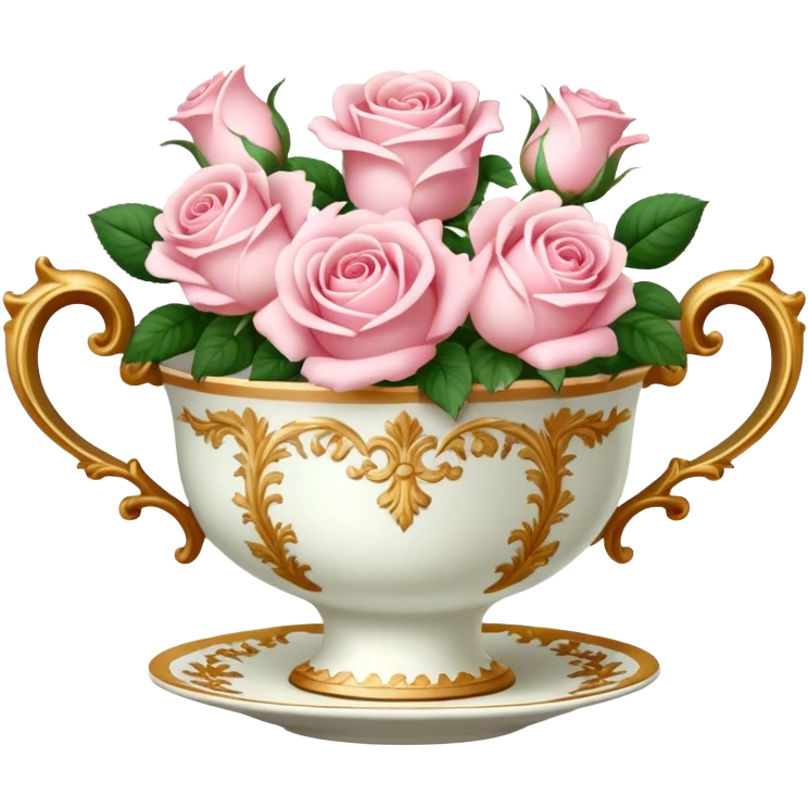Pale pink roses in rococo cup emoji