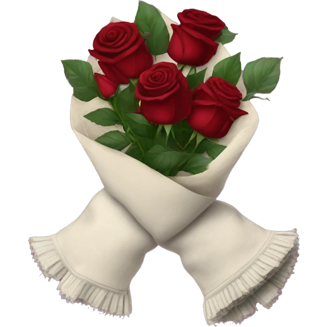 bouquet of burgundy roses next to gloves emoji