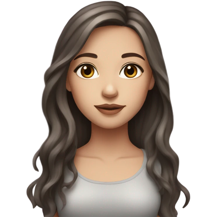 Girl with brown hair with dark gray highlights, fair skin, long beautiful hair, soft pink lips and brown eyes emoji