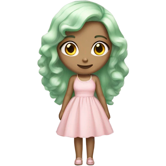 girl wearing a pastel pink lolia dress with light green hair and light skin  emoji