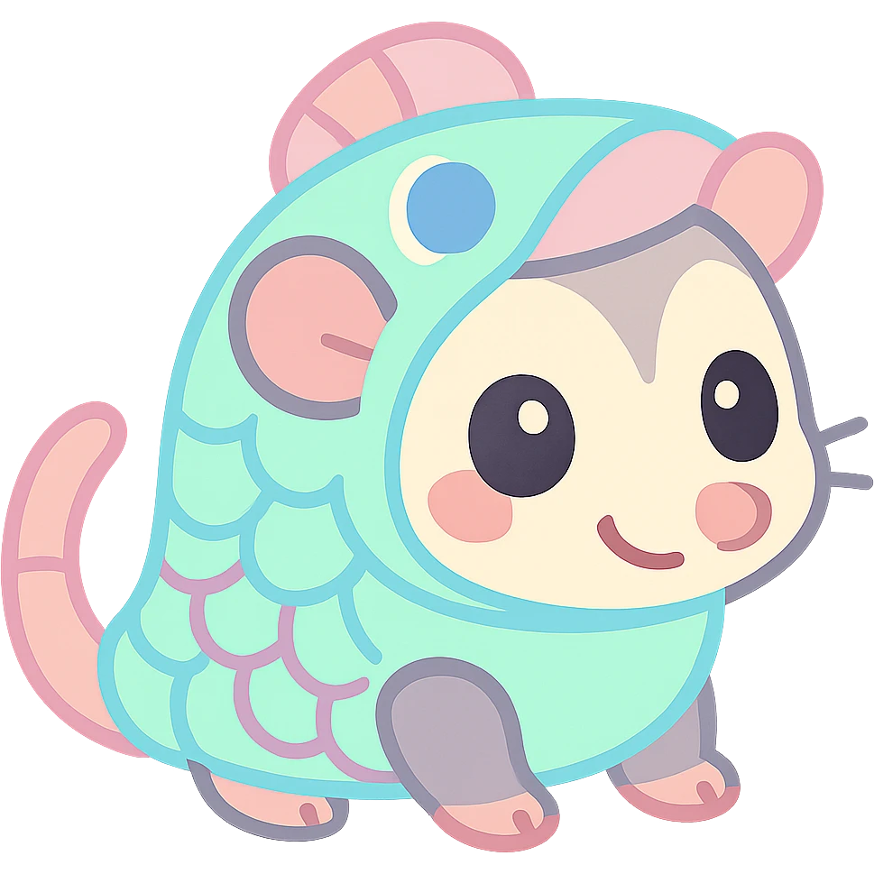 cute cartoon possum dressed up like a fish emoji