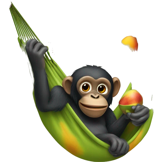 Bonobo in a hammock eating a mango emoji