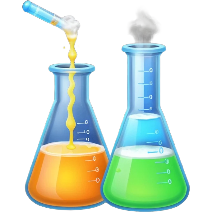 hi-lighters uv light glowibg formula in beaker/ test tube and baking soda in lab emoji