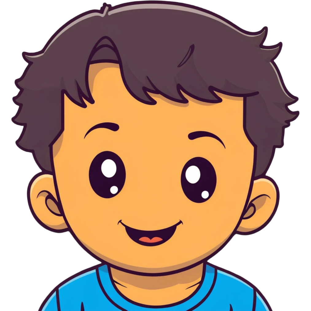 close-up of round smiling toddler boy face only with big eyes, medium skin tone, dark wavy hair, no neck visible, just the face emoji
