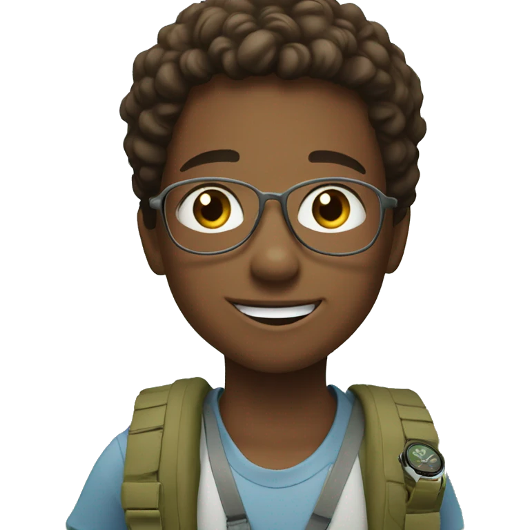 smiling boy outdoors with watch emoji