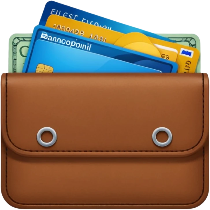 portefeuille marron avec quelques billets et carte bancaire emoji