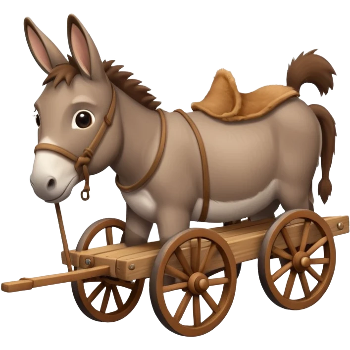 donkey pulling a wooden wagon, simple and cute emoji