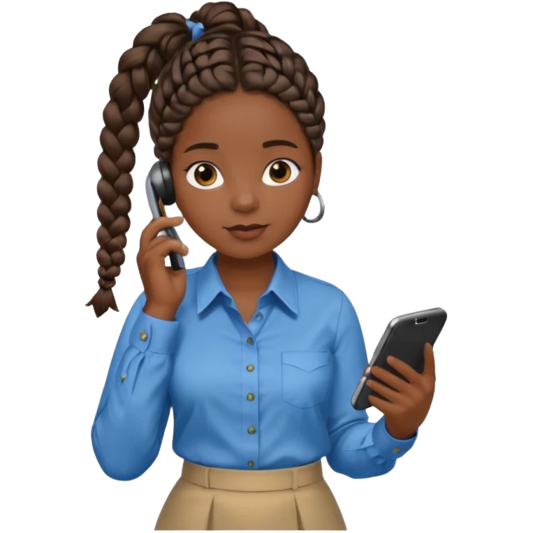 black girl on the phone with a notepad in colored formal shirt and braids emoji