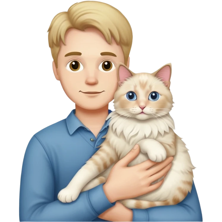 A white man holding a ragdoll cat emoji