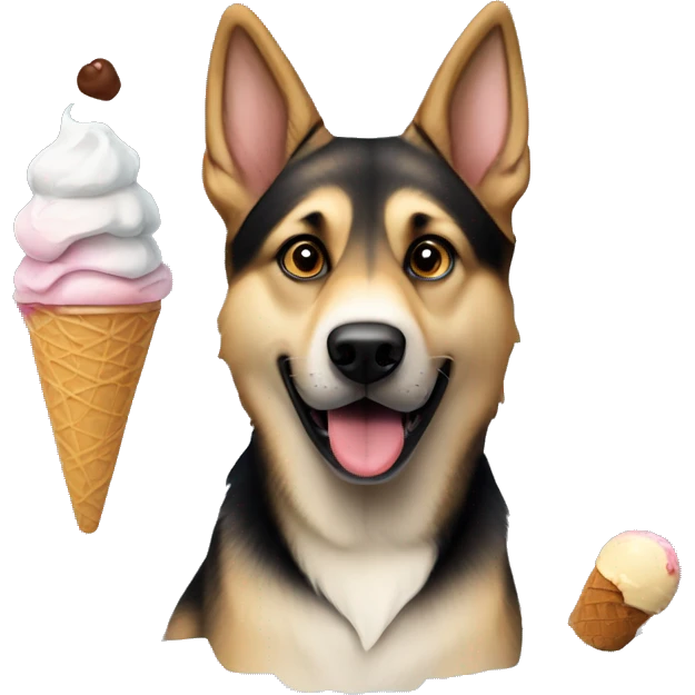 german Shepard husky with ice cream emoji