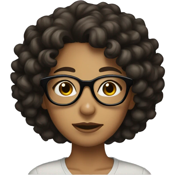 tan girl with black glasses with dark brown curly hair emoji