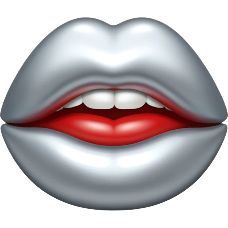 Chrome silver lips emoji, glossy metallic texture, iOS emoji style, smooth reflections, bold but minimal design, centered emoji