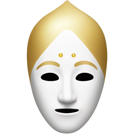 a completely white, smooth mask with no mouth or nose. A thin golden triangle is centered on the face, and a small golden dot is positioned on the forehead. The design should be minimalist, elegant, and mysterious.” emoji