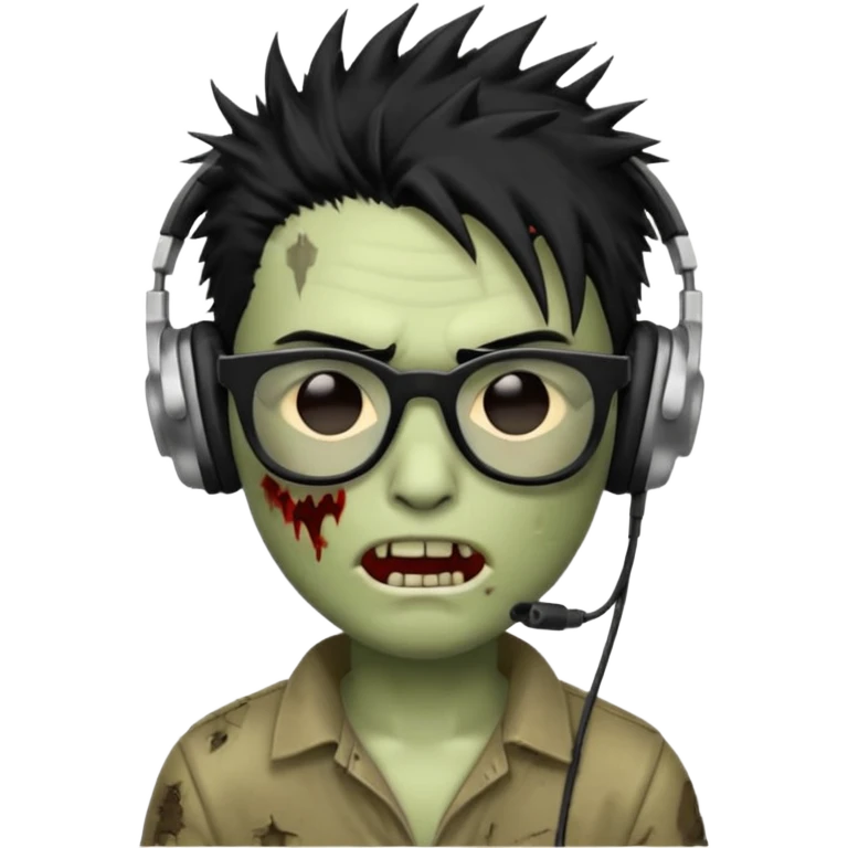 make a zombie iphone emoji with black  glasses, scratches black spiky hair and headphone
 emoji