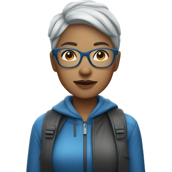 Woman with short gray hair and blue rimed glasses in the rain emoji