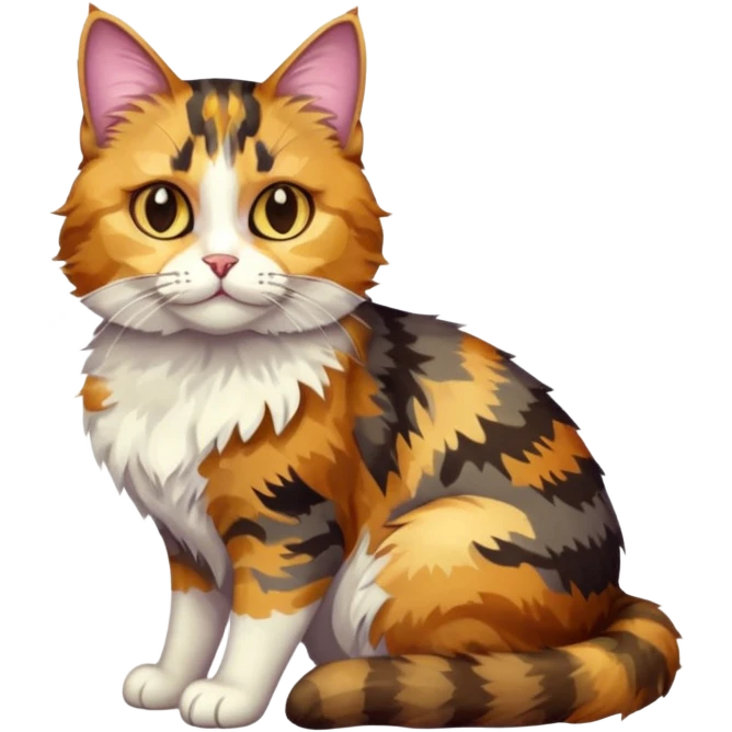 full body colourful light patched calico tabby cat with hazel eyes emoji