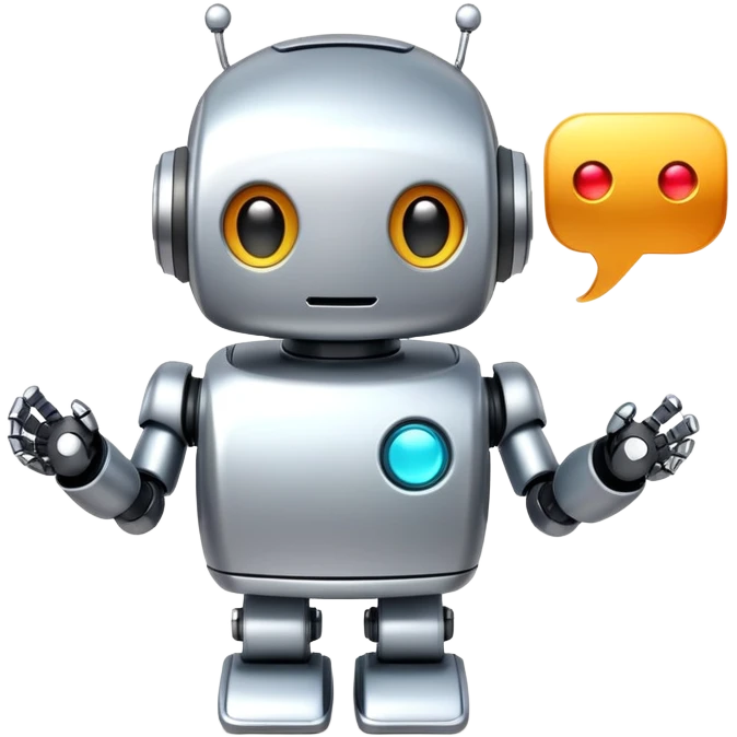 cute robot with speech bubbles and text emoji