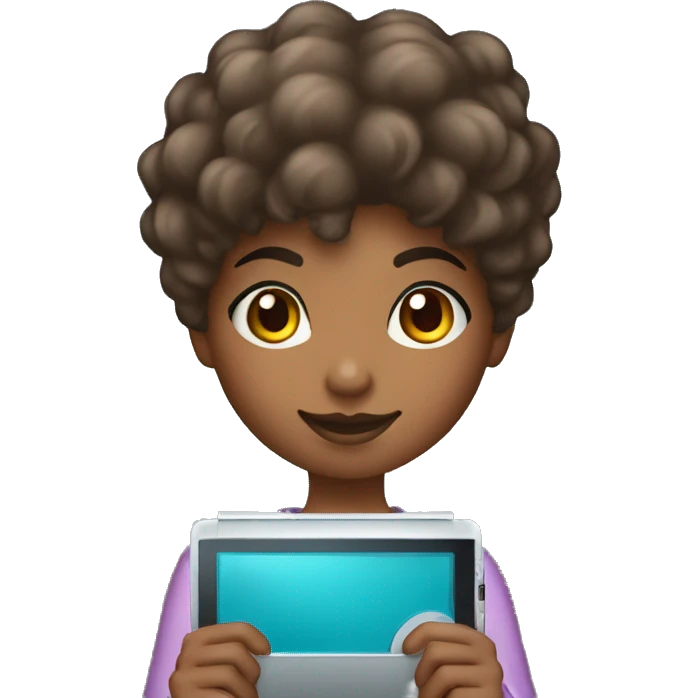  haired dark light skin girl playing nintendo ds emoji