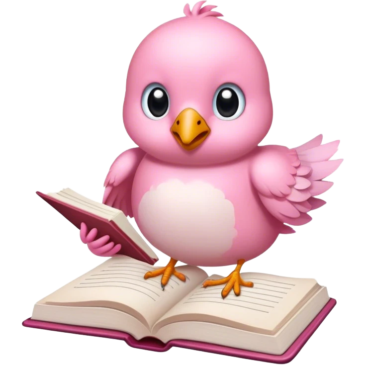 passaro rosa claro escrevendo um livro emoji