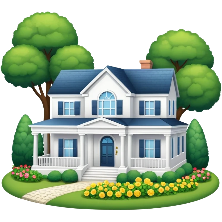 Casa Blanca de un piso con jardín emoji
