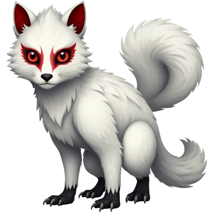 a white exotic edgy vernid-fionbri-creature, with black belly and red eyes, full body emoji