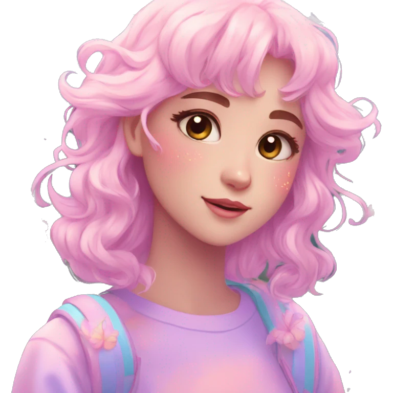 Dreamy pretty shiny colorful girl in nature pastelcore kawaii aesthetic emoji