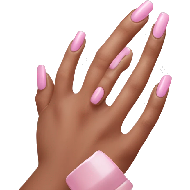 Light pink nails holding nail polish emoji