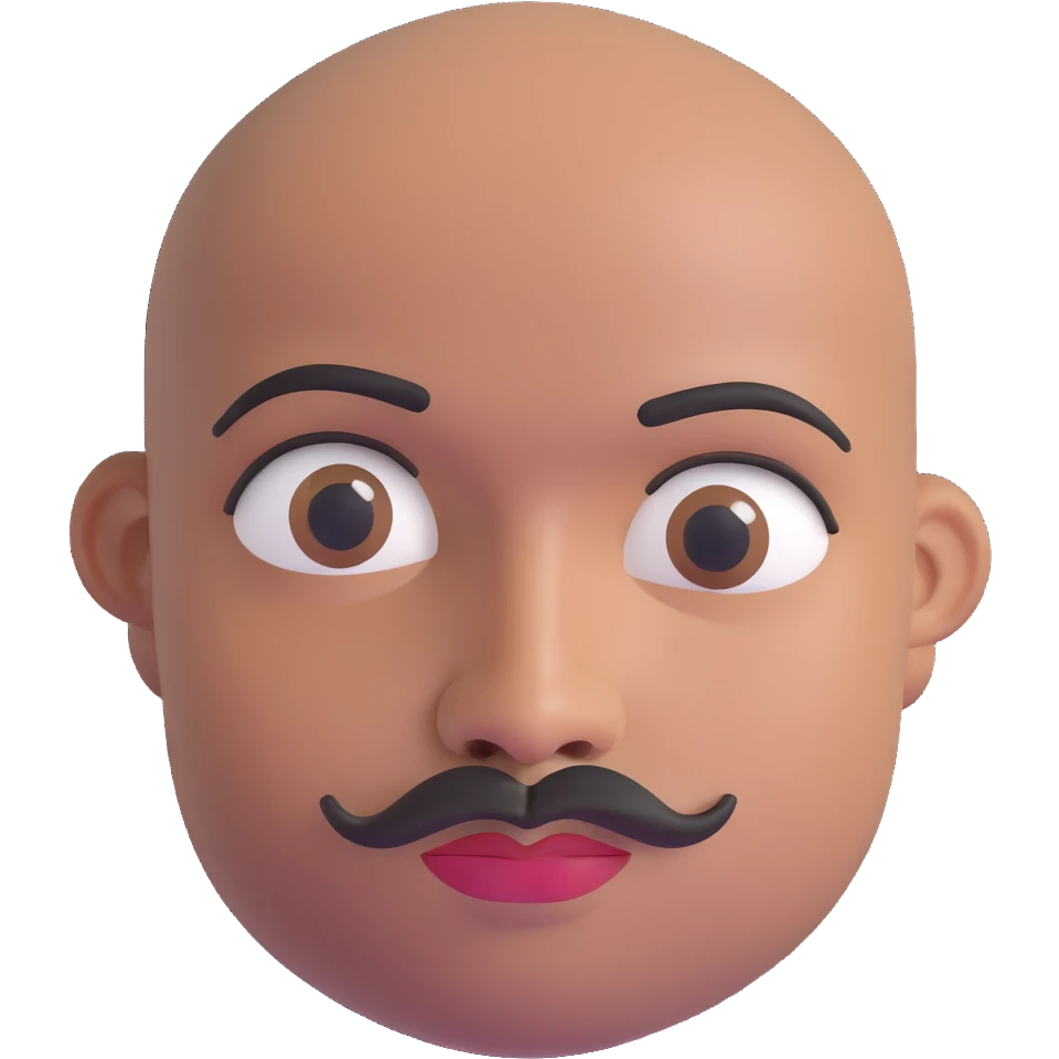 Oxumarê as a 37-year-old bald Black man with smooth oval head, indigenous facial features, mustache with goatee (no hair on sides of face), contour from chin to lips, and a beauty mark on left side below lip, Memoji style emoji