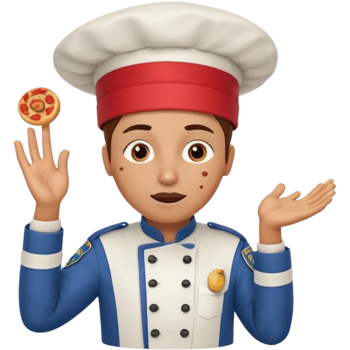  character that is police officer, Chef hat, Expressive body position, Skin or fur, Pepperoni, Frozen, Bus, Tribal outfit, Spiral horn, entertainment, Film studio, hat type, emotion.
 emoji