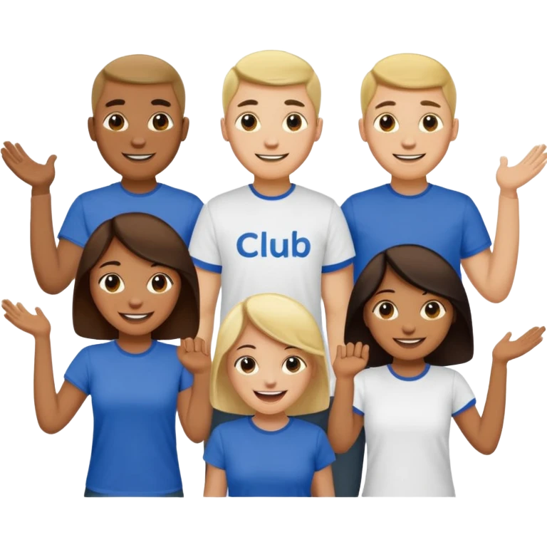 Group of people wearing tshirts that say club emoji