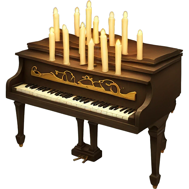 vintage piano with melted candles on top emoji