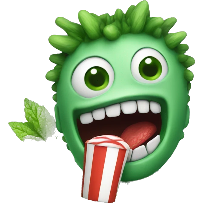 Small green monster eating peppermint  emoji