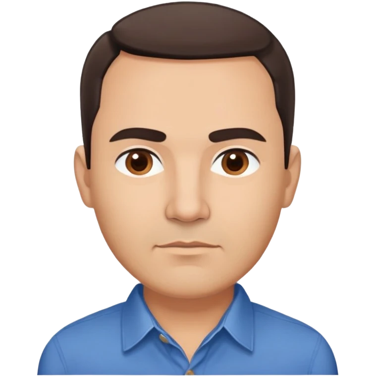 Middle-aged Hispanic man with round face, broad cheekbones, light skin. Warm brown eyes, thick straight eyebrows. Short brown hair combed slightly back with receding hairline. Professional look. Wearing a blue button-down shirt. emoji