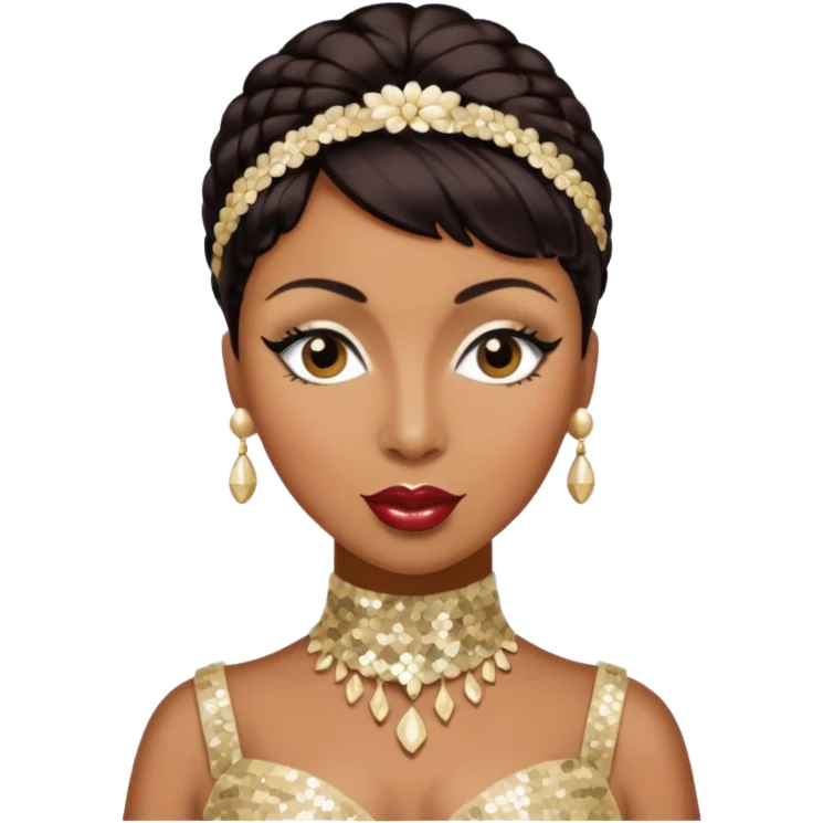 Josephine Baker with dark brown hair, cream sequin outfit emoji