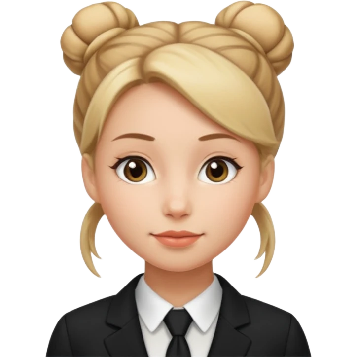 woman with bun hair with black suit emoji