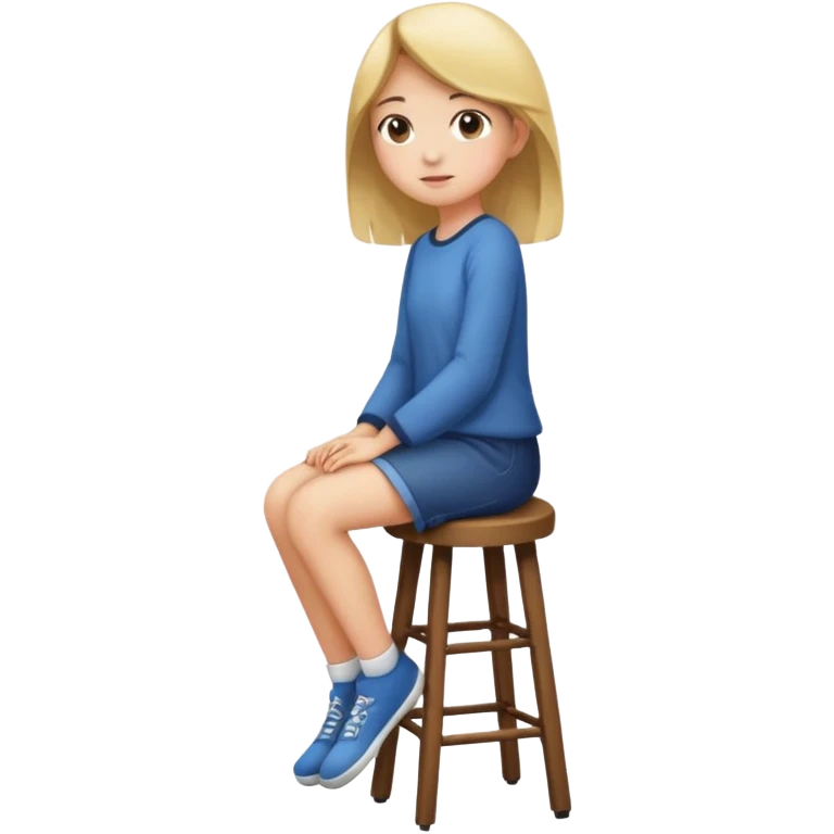 a girl is sitting on a stool facing whole body toward left side emoji