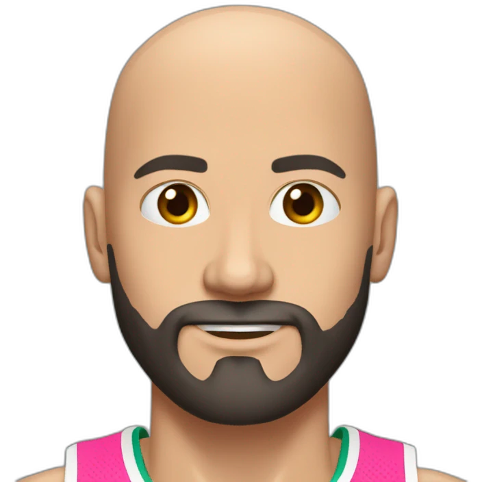 Caucasian basketball player, bald, with black beard, wearing pink jersey (miami style) no 10 emoji