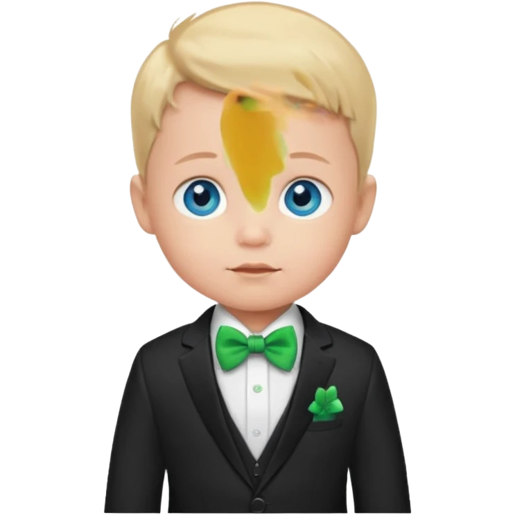 baby boy blue eyes, in suit, with green bow emoji