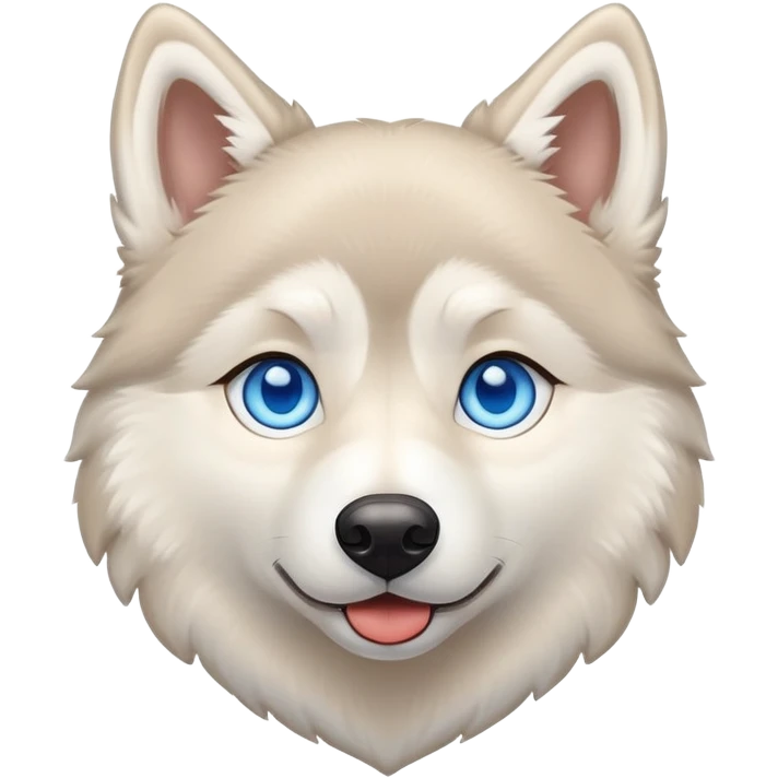 Beige husky with blue eyes and a big heart emoji
