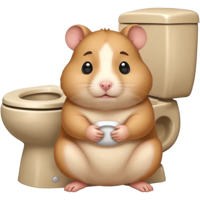 Cute chubby cartoon-style hamster sitting on toilet pooping looking as if he had an accident emoji