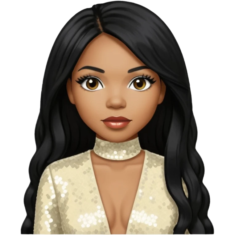 Tenitra Michelle Williams (b.1979), R&B Singer from Destiny's Child with long black hair, ivory sequin outfit, medium dark skin emoji