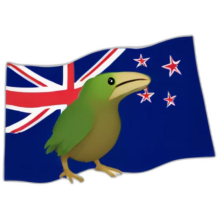 kiwi bird with new zealand flag. Make the flag completly same as new zealand flag not green emoji