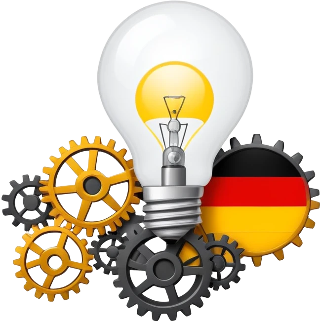single emoji symbolizing German modernization in the 1970s with gears, lightbulb, and a small German flag, minimal details emoji
